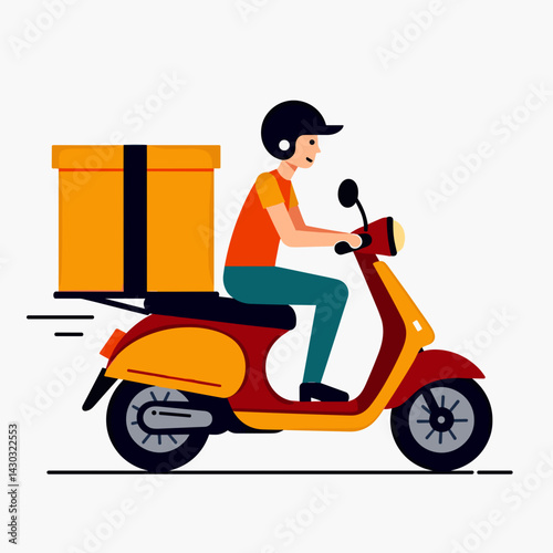 delivery rider on scooter with orange box  vector illustration