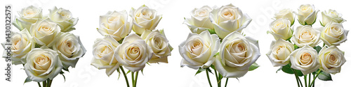 White Rose Bouquets Collection - Four Elegant Floral Arrangements on Transparent Background for Wedding Design, Invitation Cards, and Digital Collage