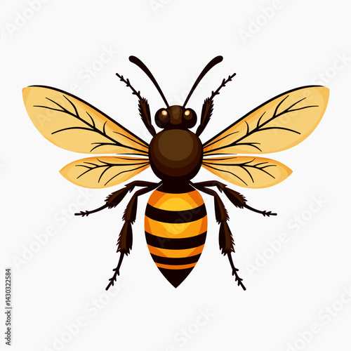 vibrant yellow and black bee with wings spread  stock vector illustration