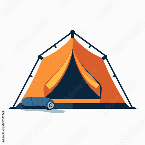 vibrant orange camping tent with blue accents