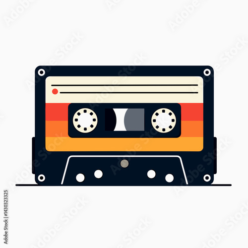 vintage cassette tape with colorful stripes  retro music player illustration
