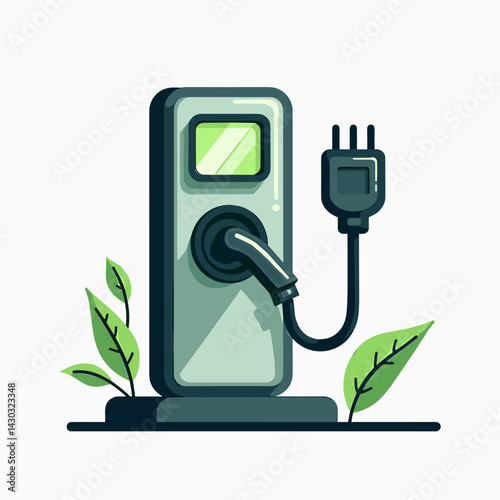 electric vehicle charging station with green leaves