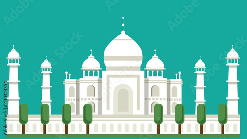 Illustration of the Taj Mahal, an iconic symbol of India, showcasing its stunning Mughal architecture