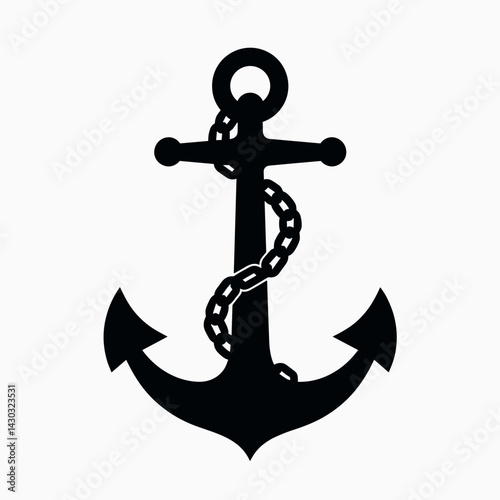 black and white anchor symbol with chain  maritime logo design