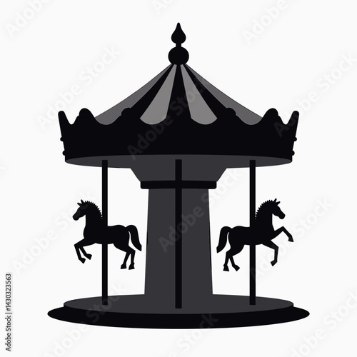 carousel with two horses in black and white illustration