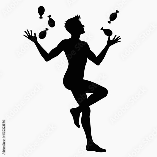 silhouette of man juggling food items