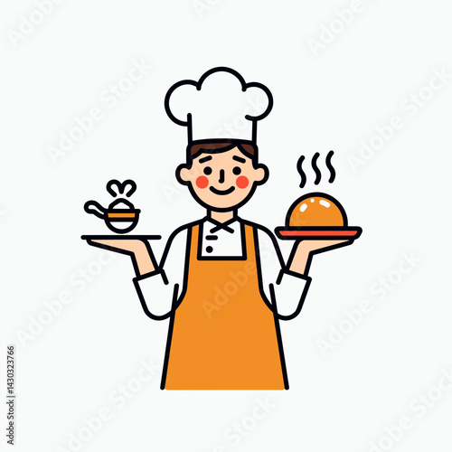 cartoon chef serving breakfast foods