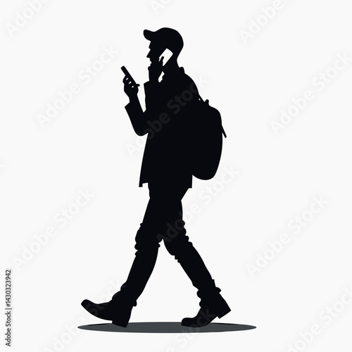 walking man with backpack and phone