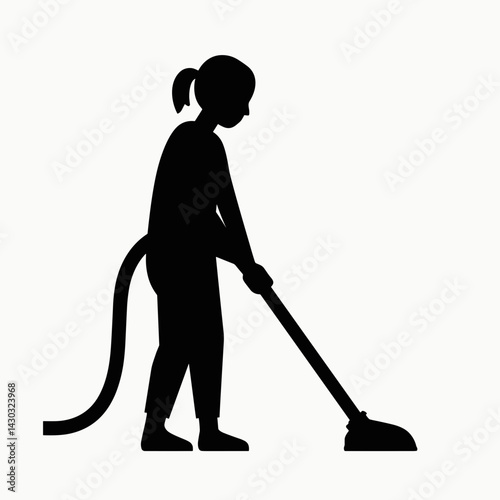 cleaning lady vacuuming with hose