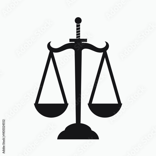 scales of justice icon with sword  black and white symbol