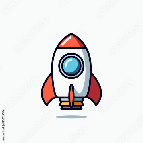 vibrant red rocket with blue eye, launching into space