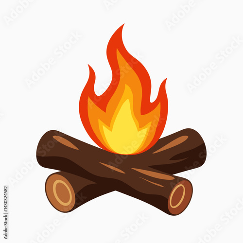 warming campfire illustration with flames on wooden logs