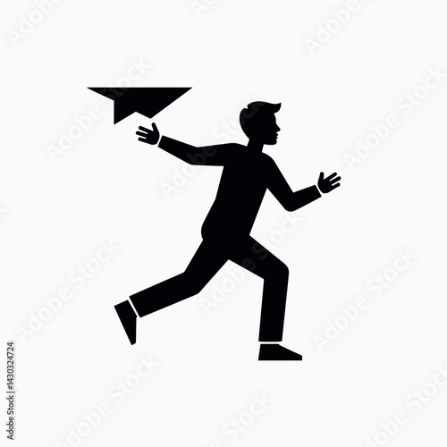 running man with arrow icon  black and white silhouette