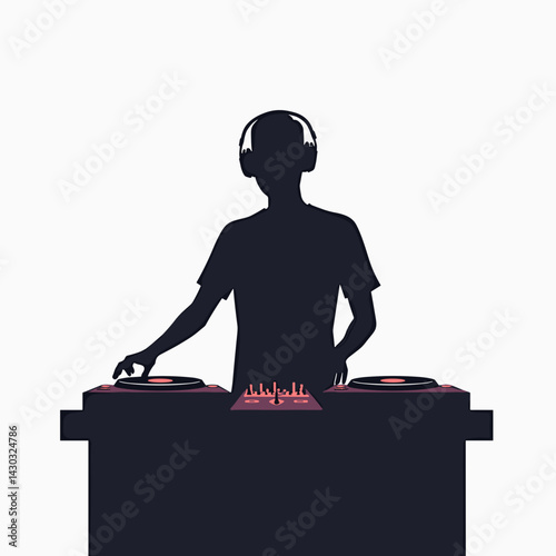 dj mixing music at nightclub  silhouette illustration