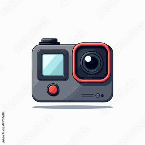 gray gopro camera with red button and black strap