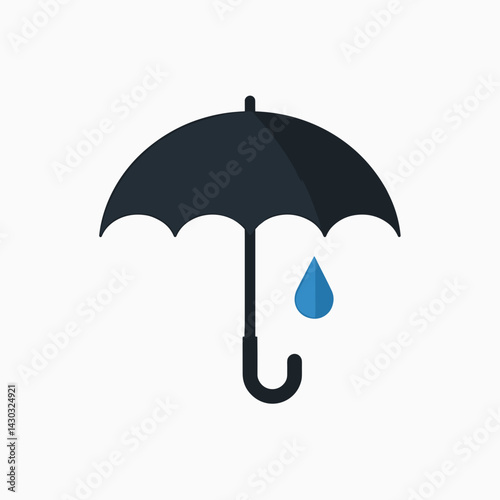 umbrella icon with rain drop  black and white illustration