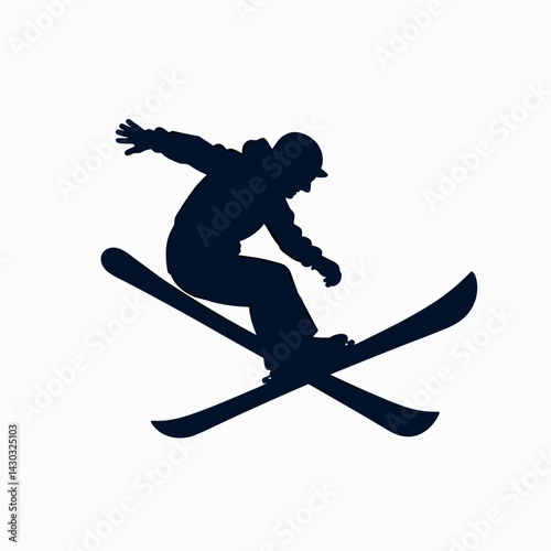 snowboarder in action dynamic skiing icon with skier on black and white background