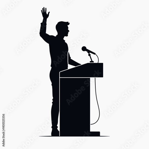 man speaking at podium with microphone  silhouette style