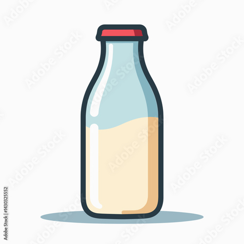 milk bottle with white milk  cartoon illustration