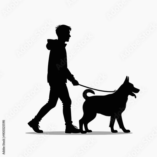 walking dog silhouette  man leashing german shepherd