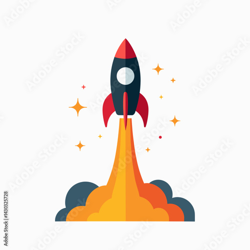 vibrant rocket launch illustration with stars