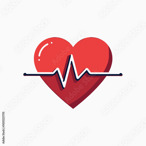 heart health icon with heartbeat line  red heart on white background