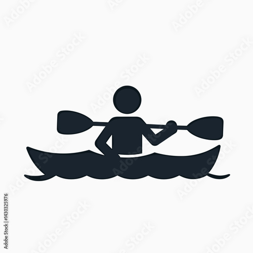 canoeist paddling in black and white icon