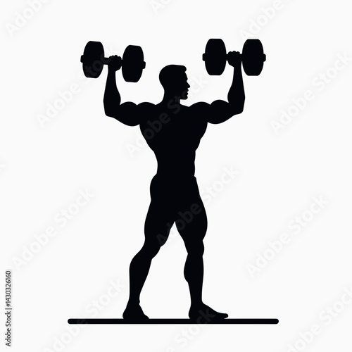 bodybuilder lifting weights in black and white silhouette