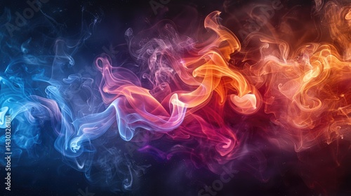 A vibrant rainbow of smoke against a black background, representing the different colors and shapes that appear when ink is burned. 