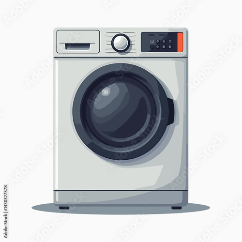 white front load washing machine with red controls