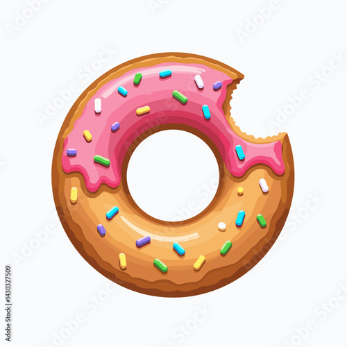 colorful pink glazed donut with sprinkles  delicious dessert illustration