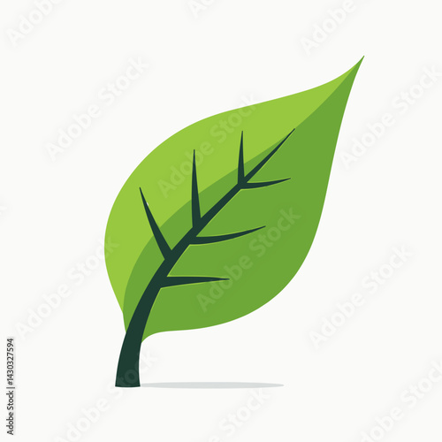 vibrant green leaf icon with stem  ecofriendly design element