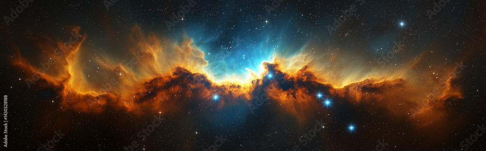 Fototapeta premium Cosmic Nebula Background Vibrant Orange and Blue Hues for Space Exploration Designs