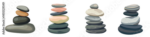 Balanced stones tranquility art, isolated vector set