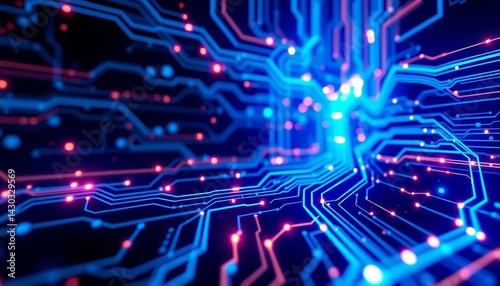 Abstract futuristic blue digital tech background with glowing lines and circuits, light, computer