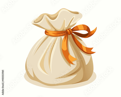 Cream Satin Gift Bag with Orange Ribbon – Elegant Drawstring Pouch for Weddings and Festive Occasions.
