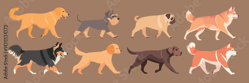 Illustrated diverse dog breeds, isolated vector set