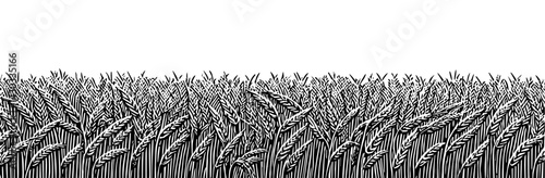 Wheat Field Woodcut Band Black and White Folk Print Minimalist Background with Copy Space