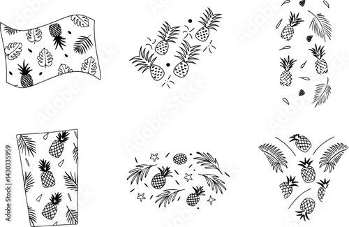Hand drawn pineapple pattern vector collection tropical summer elements design