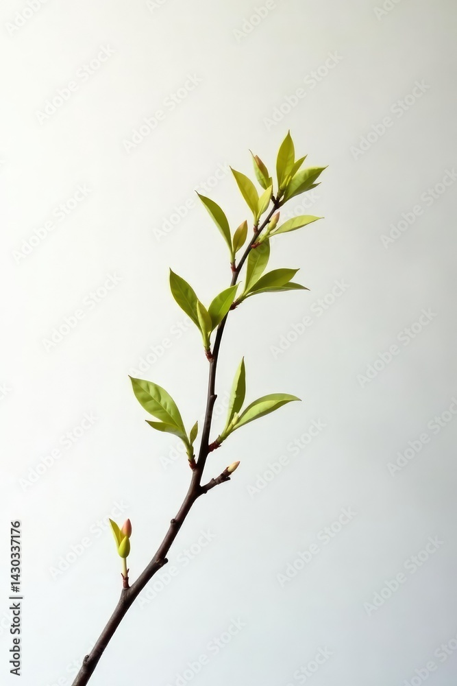 Obraz premium Isolated branch against a stark white backdrop with subtle lighting effects, branch, minimalistic