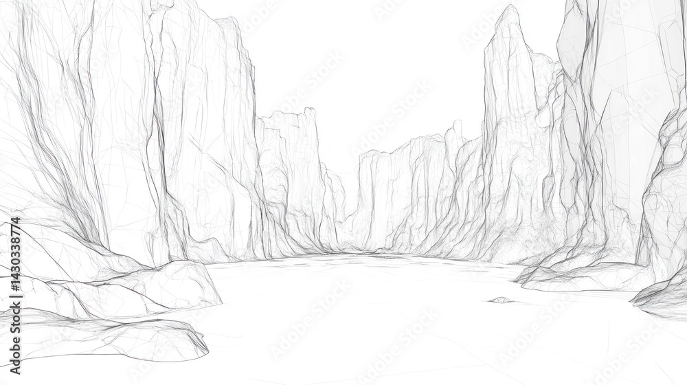 Obraz premium Abstract linear sketch of a canyon landscape.