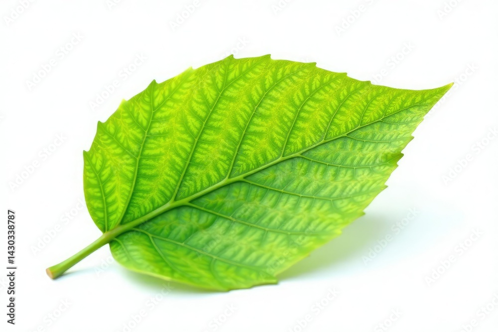 Fototapeta premium Single isolated leaf on white background with veins, greenery, nature, foliage