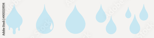Stylized blue water droplets illustration, isolated element set vector