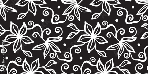Hand drawn simple abstract flowers print. Trendy collage pattern. Fashionable template for fabric design.