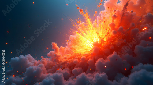 Wallpaper Mural An explosive burst of vibrant orange and yellow against a cloud-filled backdrop, creating a dramatic and striking visual spectacle. Torontodigital.ca