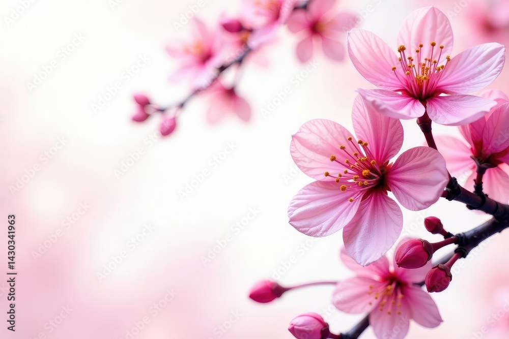 Fototapeta premium Vibrant, stylized sakura pattern; bold pink petals against a white backdrop , vibrant pattern, graphic pattern