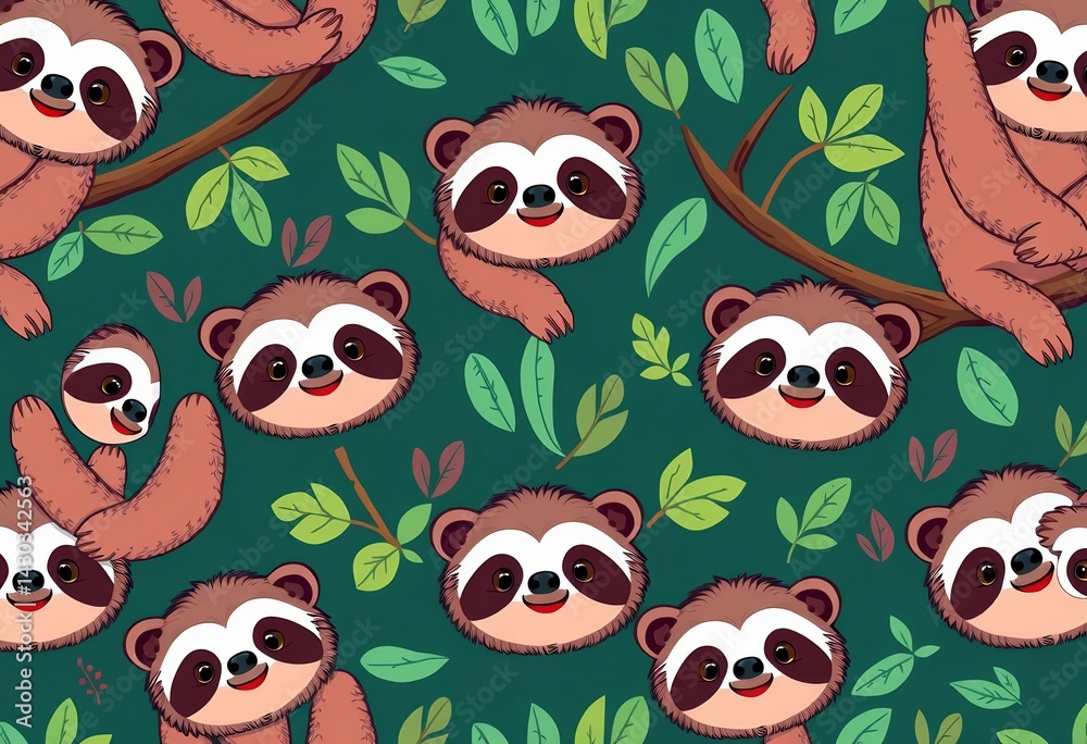 Adorable cartoon sloth seamless pattern, perfect for apparel and various designs, nature, illustration Adorable cartoon sloth seamless pattern, perfect for apparel and various designs, nature, illustration