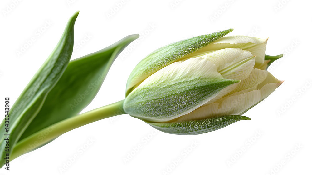 Single green tulip bud just beginning to open, rich detail, isolated on white Single green tulip bud just beginning to open, rich detail, isolated on white
