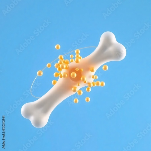 3D Bone Illustration with Golden Spheres