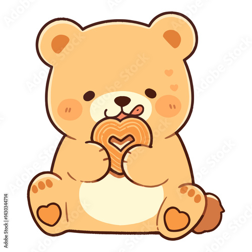 Cute bear eating a cookie animal illustration character vector